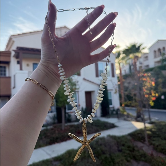 Gold Starfish Shell Necklace – Natural Seashell Beads - Picture 5 of 5
